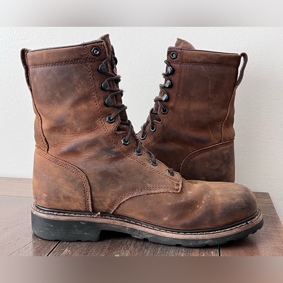 Justin Drywall Brown Leather Waterproof Lace Up Boots Safety Toe Mens size 9 D - Picture 4 of 11